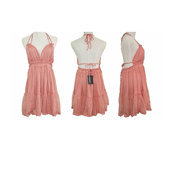 Backless Tie Halter Top Summer Dress - Picture 4 of 5